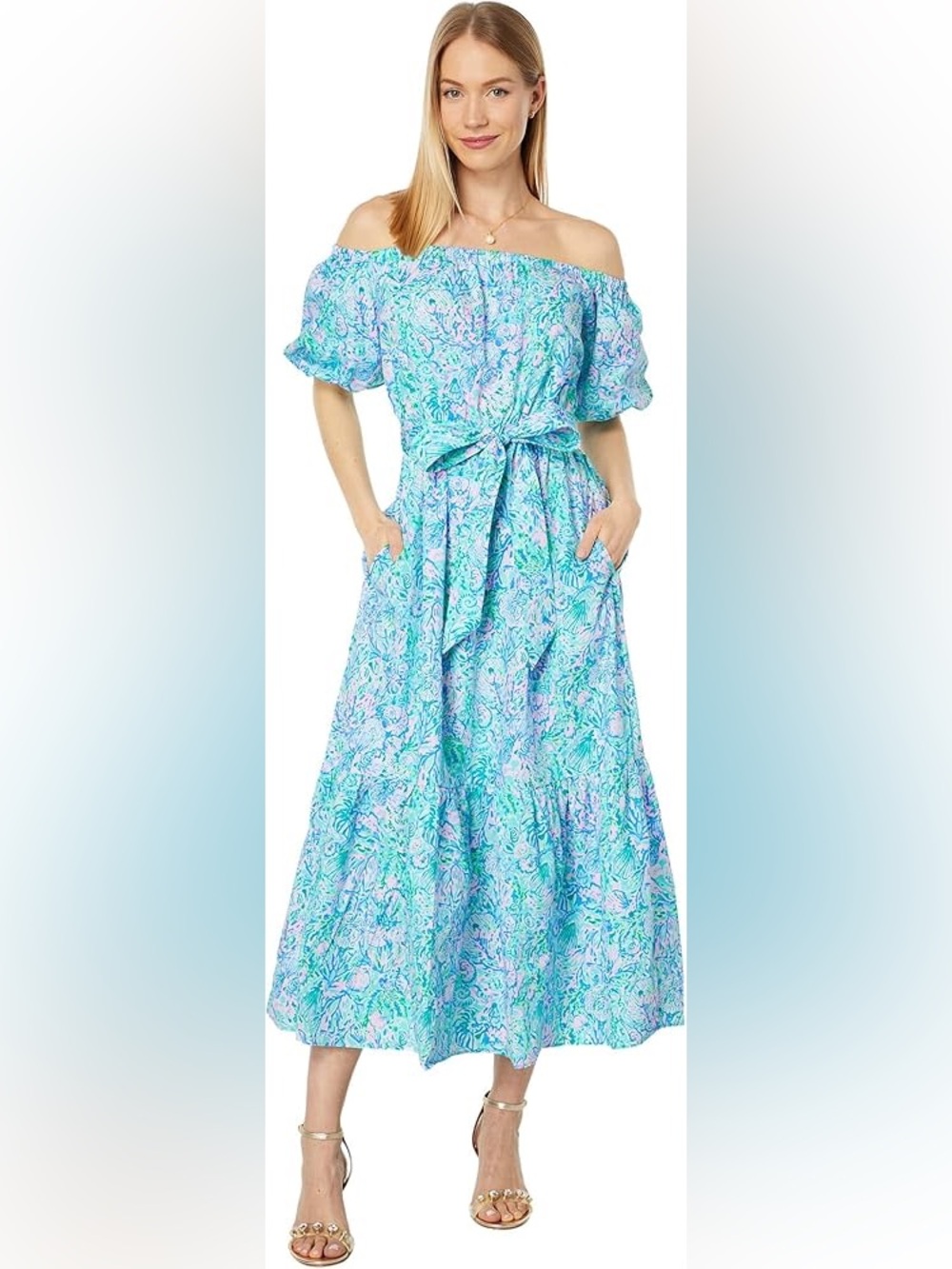 Lilly Pulitzer Multicolor Floral Maxi Dress in Aqua, Seafoam, Lilac, and Pink